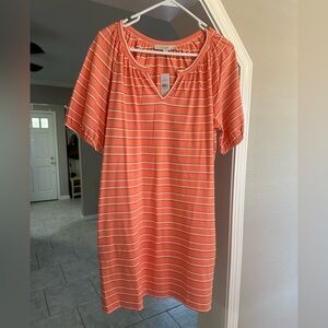 LOFT Vibrant Coral Short Sleeve Tunic Dress